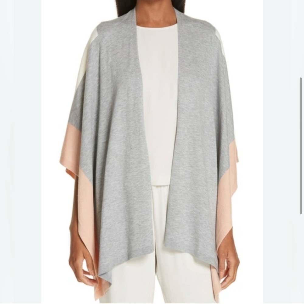 Eileen Fisher Colorblock Poncho Wrap in Dark Pearl Quiet Luxury one size